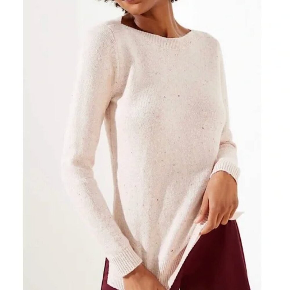 ANN TAYLOR LOFT Flecked Boatneck Sweater Light Baby Pink Multi Confetti Cotton S